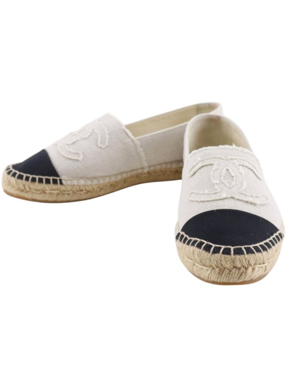 Chanel Espadrilles CC Logo Linen Off White Slip-on